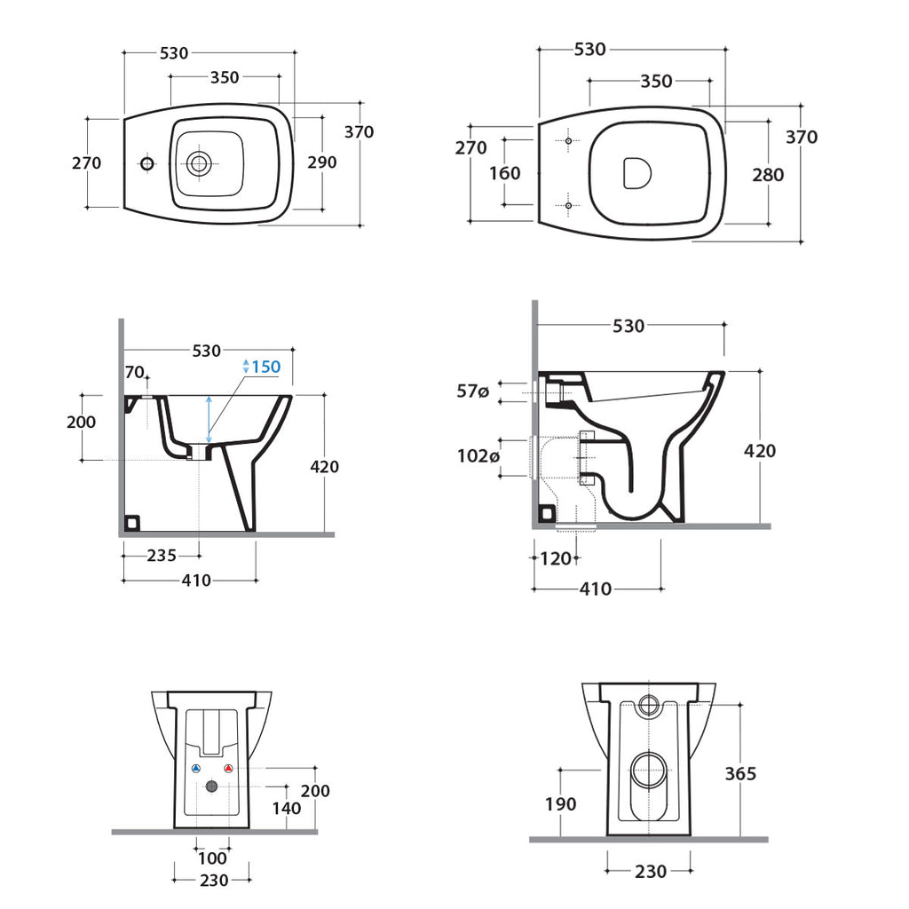 Sanitari Filo parete Ceramica Globo Daily WC + BIDET + SEDILE SOFT CLOSE