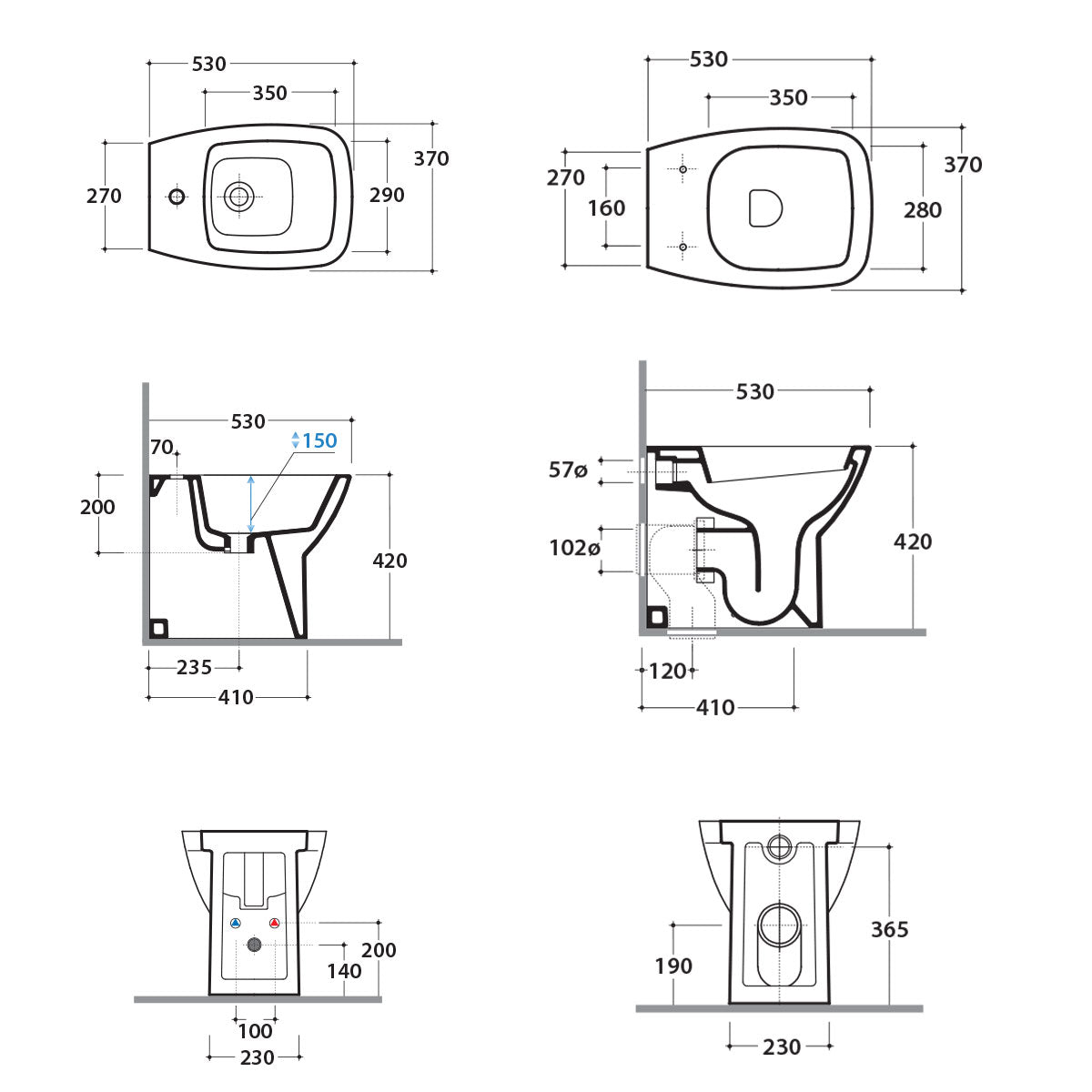 Sanitari Filo parete Ceramica Globo Daily WC + BIDET + SEDILE SOFT CLOSE