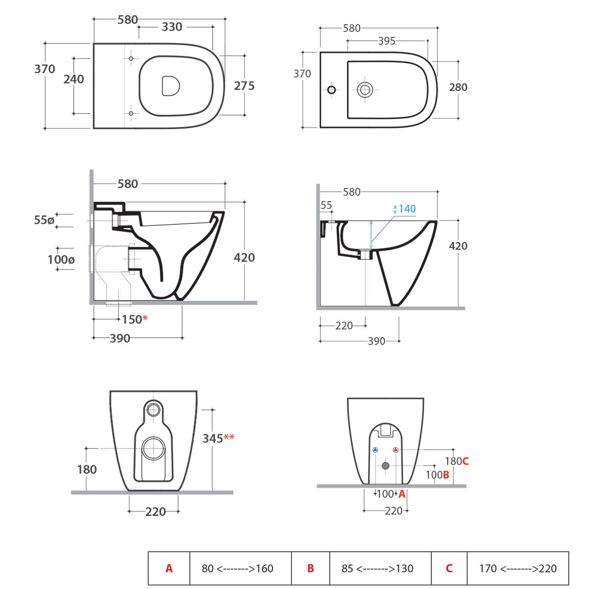 Sanitari Filo parete Ceramica Globo Stockholm MULTI WC + BIDET + SEDILE SOFT CLOSE