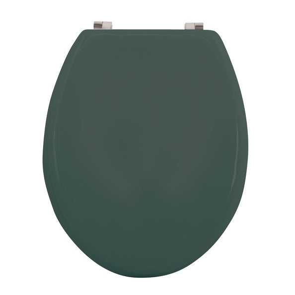 Sedile WC universale modello KLAK realizzato in MDF colore Verde scuro e Cerniere in acciaio inox