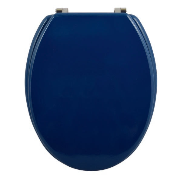 Sedile WC universale modello KLAK realizzato in MDF Blu scuro e Cerniere in acciaio inox