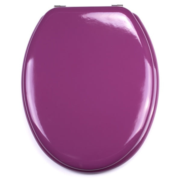 Sedile WC universale modello KLAK realizzato in MDF colore Viola e Cerniere in acciaio inox
