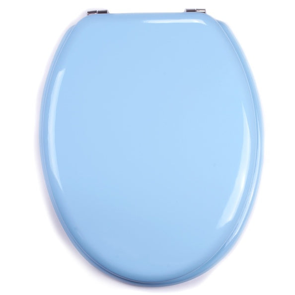 Sedile WC universale modello KLAK realizzato in MDF Colore Azzurro e Cerniere in acciaio inox