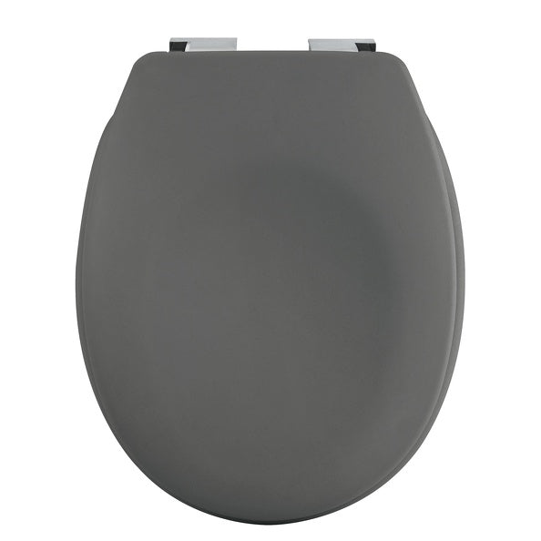 Sedile WC universale modello KLAK realizzato in  Thermo Dur Grigio Opaco Menta e Cerniere in acciaio inox