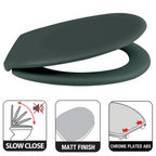 Sedile WC universale modello KLAK realizzato in  Thermo Dur Colore Verde scuro e Cerniere in acciaio inox