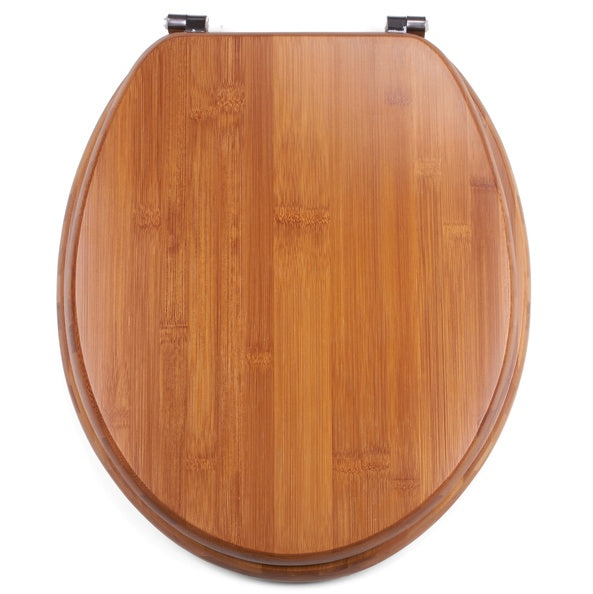Copriwater in bambÃ¹ di colore marrone con cerniere in acciaio inox
