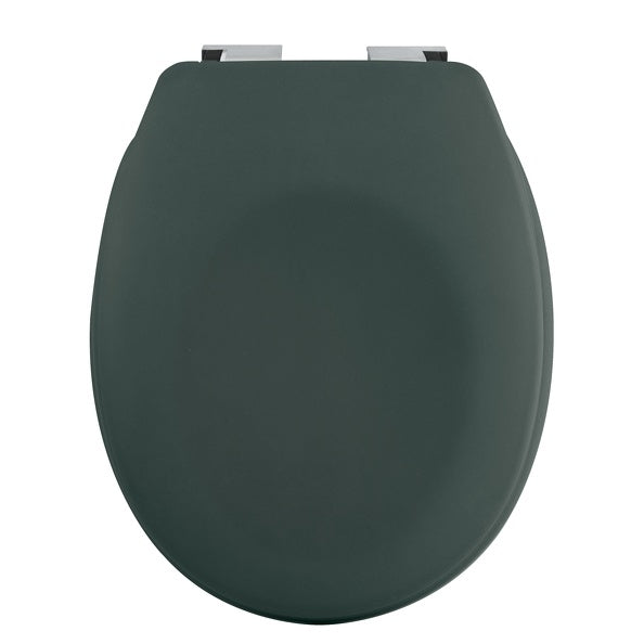 Sedile WC universale modello KLAK realizzato in  Thermo Dur Colore Verde scuro e Cerniere in acciaio inox