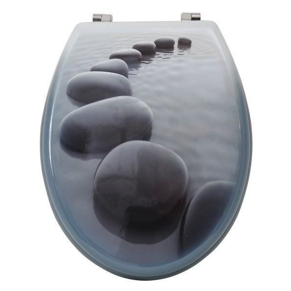 Sedile WC in MDF con cerniere in Acciaio Inox e stampa Sentiero di ciottoli - Grigio