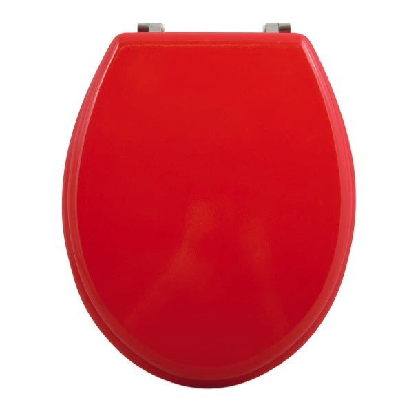 Sedile WC universale modello KLAK realizzato in MDF Rosso e Cerniere in acciaio inox