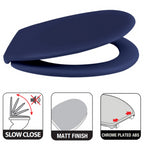 Sedile WC universale modello KLAK realizzato in  Thermo Dur Colore Blu Opaco e Cerniere in acciaio inox