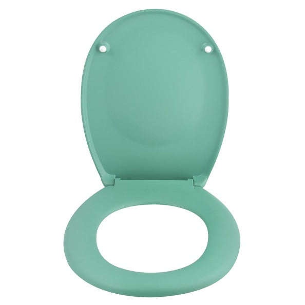 Sedile WC universale modello KLAK realizzato in  Thermo Dur Colore Verde Menta e Cerniere in acciaio inox